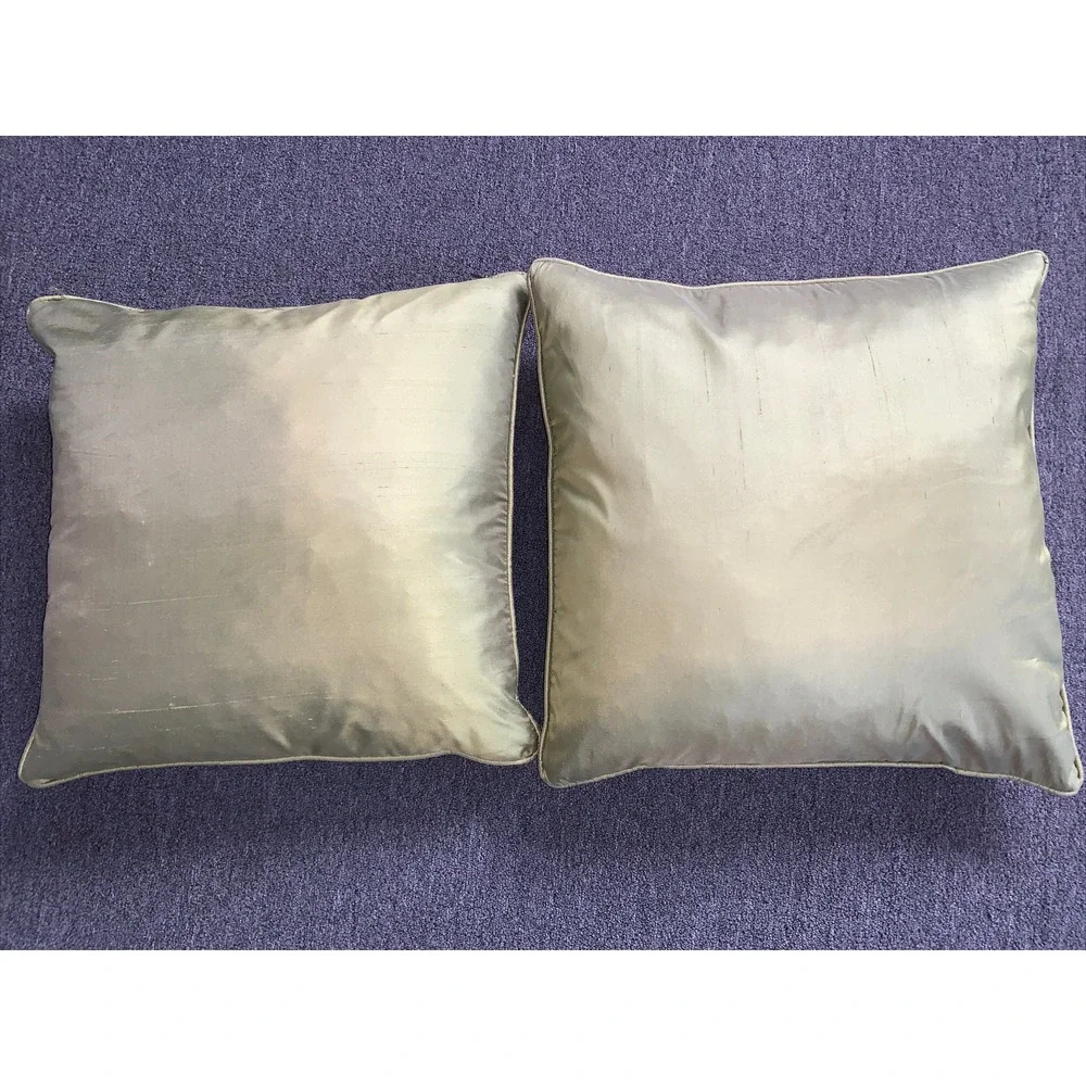 PIER 1 Green Raw Silk‎ Pillow Cases Down Feather Pillow Inserts 18